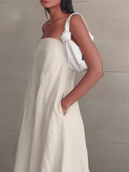 Linen High-Waisted Backless Patchwork Pocket Dress