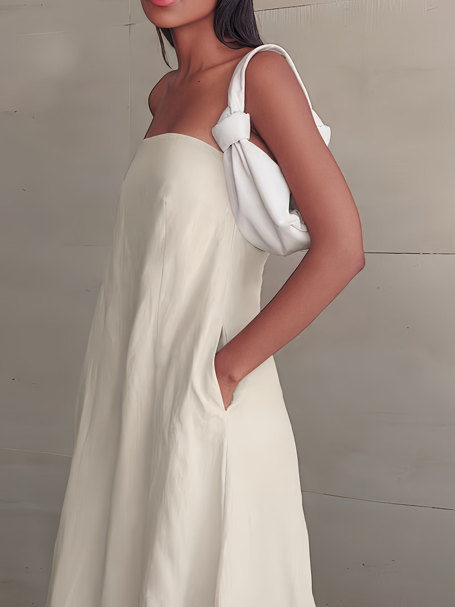 Linen High-Waisted Backless Patchwork Pocket Dress