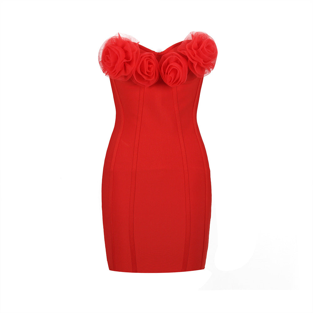 Pure Desire Three-dimensional Flower Sleeveless Bandage One-piece Dress Women aclosy