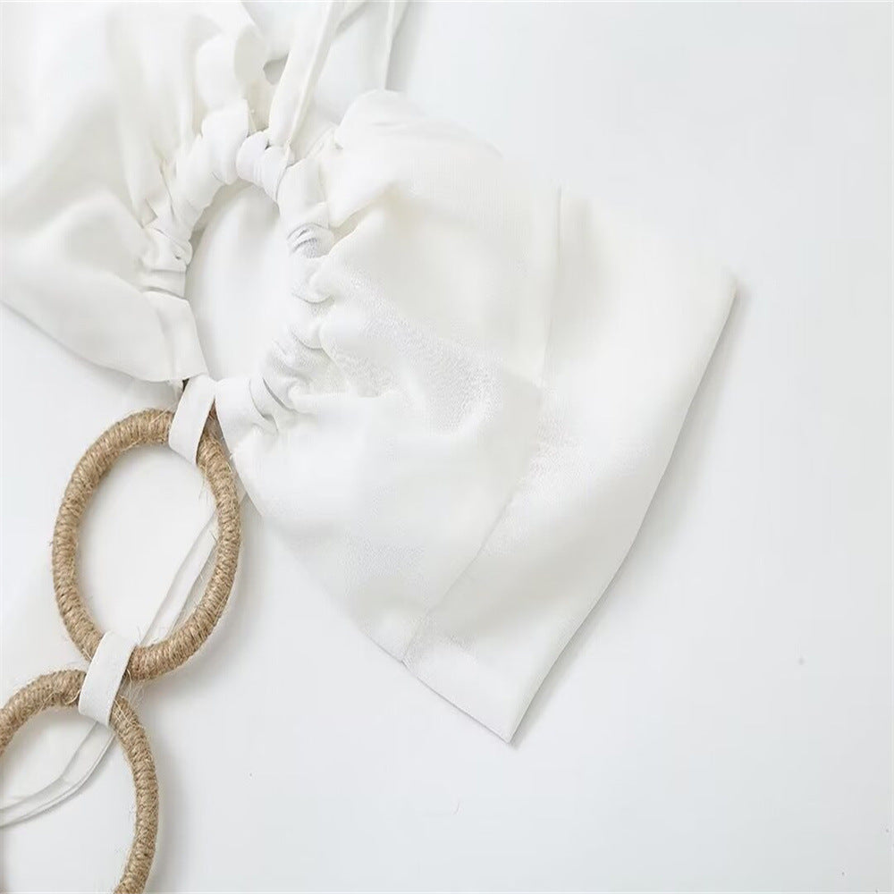 Summer New Sexy Buckle Tube Top Chiffon Tassel Dress aclosy