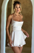 Halter Satin Backless Straps A Swing Dress Summer Sexy Temperament Elegant Celebrity Style Short Dress Aclosy