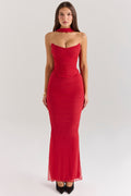 CASSIA CORSET MAXI DRESS-RED