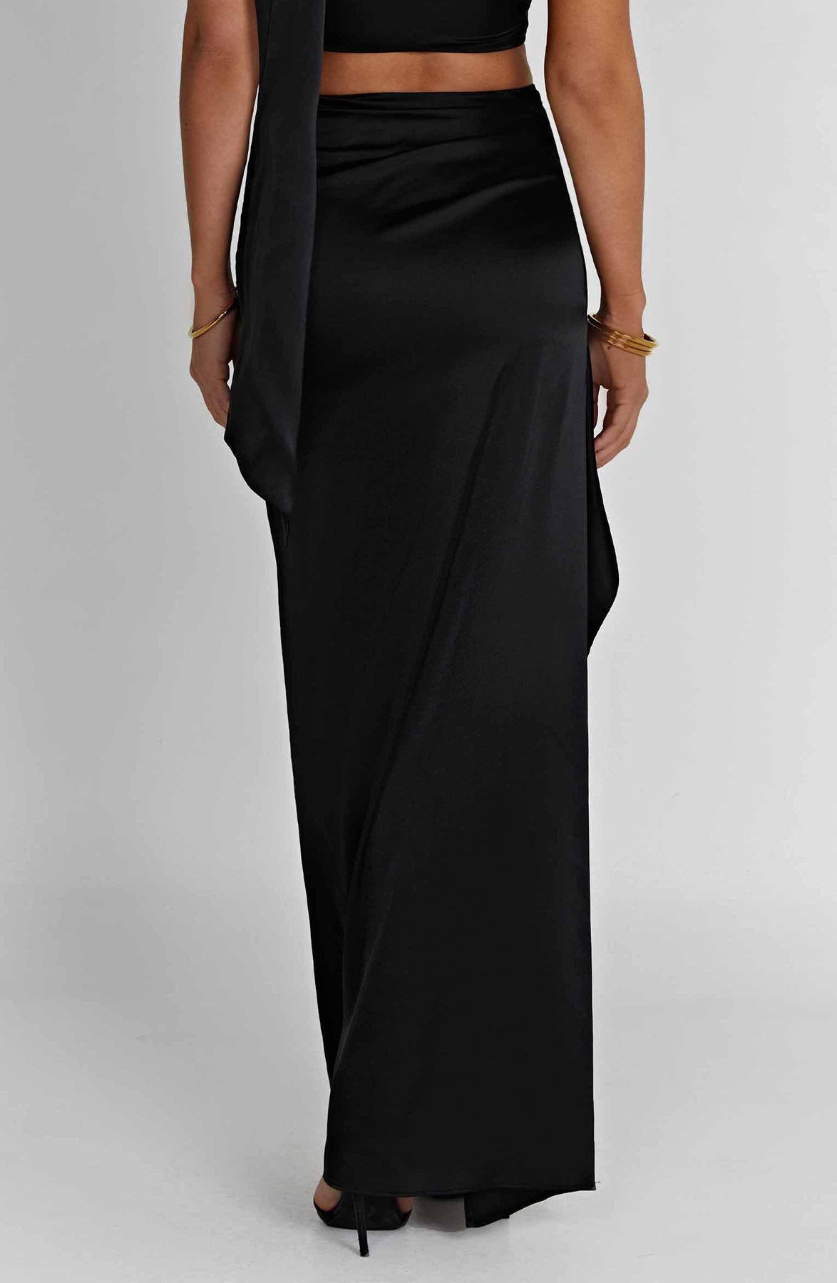 One-shoulder Satin Short Top High Waist Split Maxi Dress E aclosy