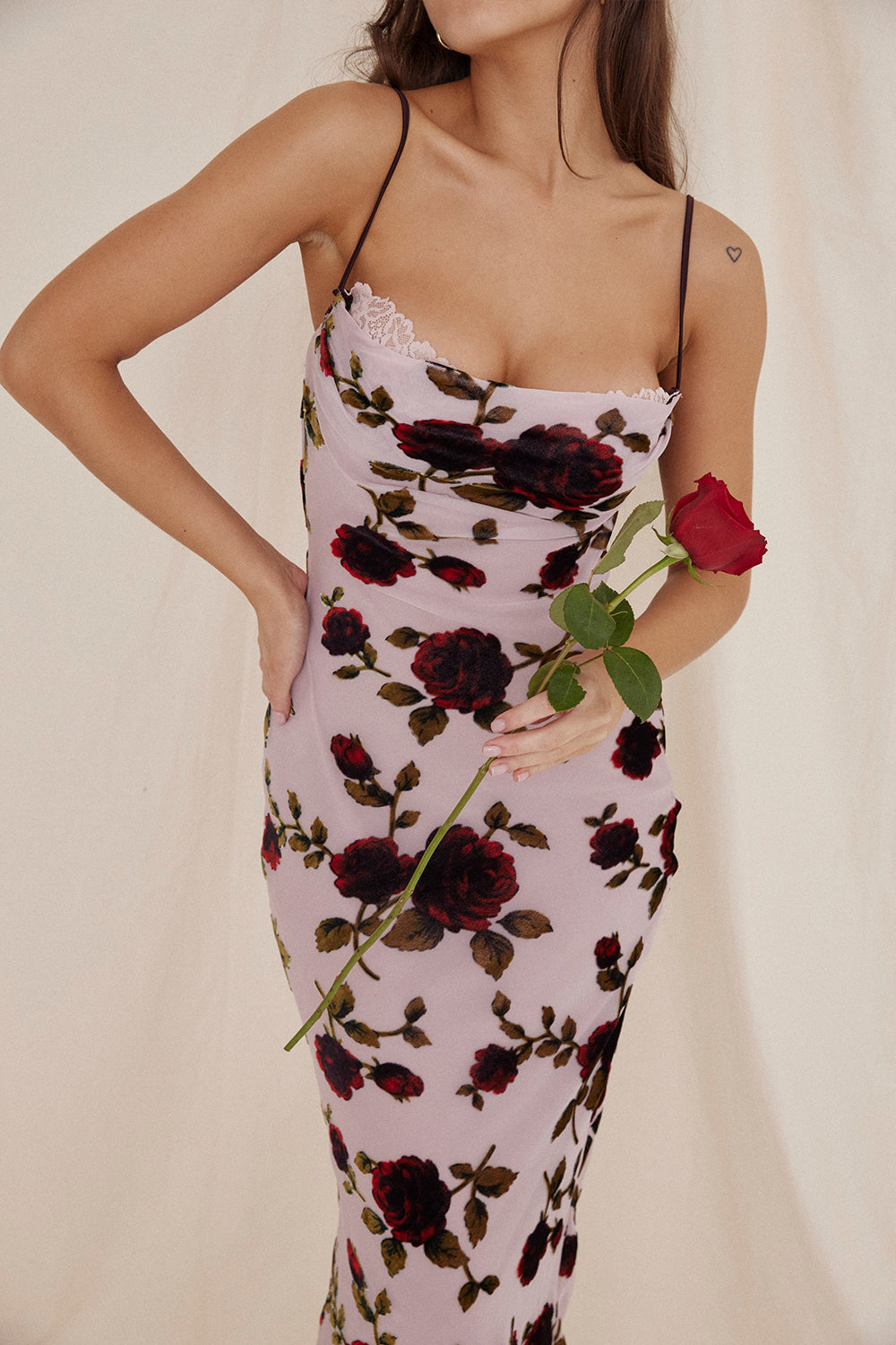 Rose Print Dress With Lace Spicy Girl Aclosy