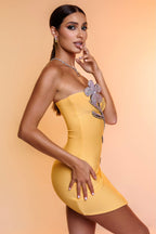 Women's Tube Top Net Yarn Flowers Rhinestone Dress Aclosy