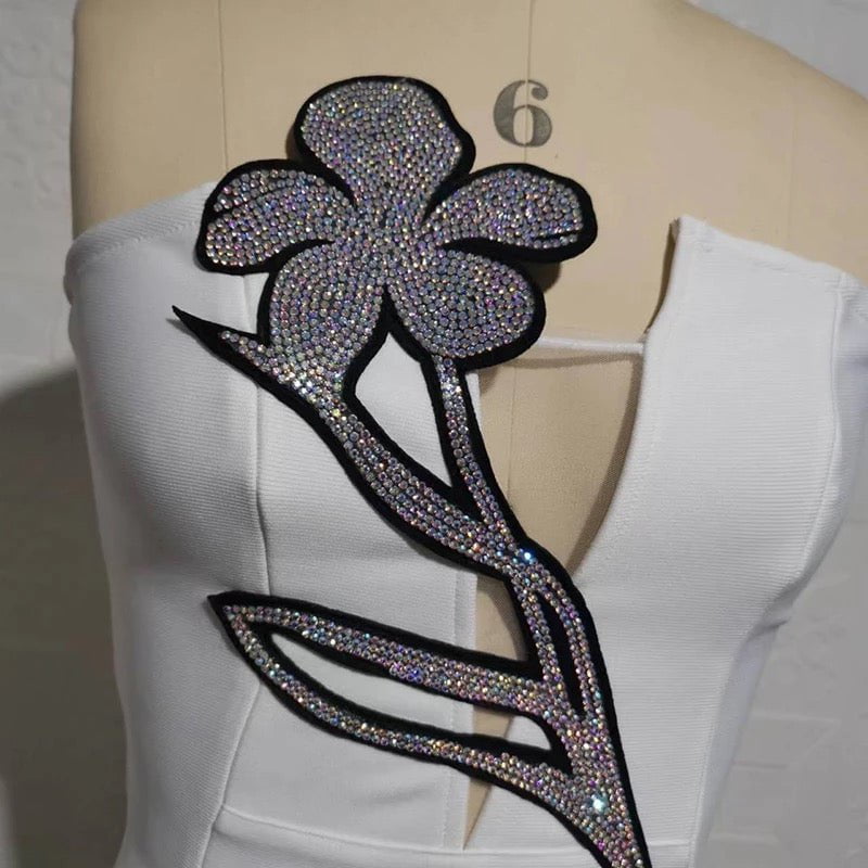 Women's Tube Top Net Yarn Flowers Rhinestone Dress Aclosy