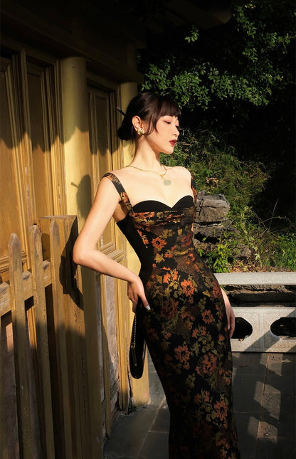 Firedyed Maple Black Floral Suspender Dress Aclosy