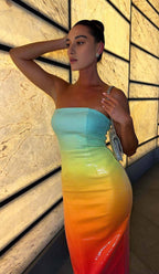 European And American Women's Clothing Fashion Sexy Figure Tube Top High Waist Gradient Color Dress Women aclosy