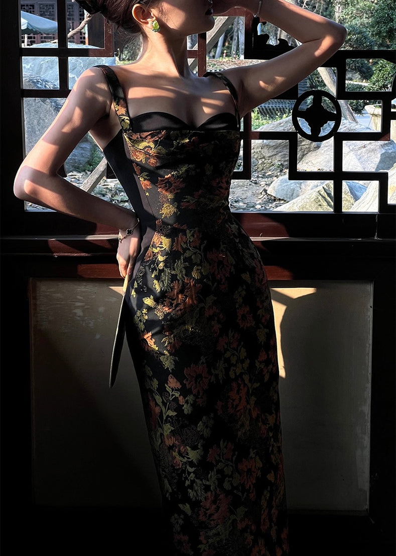 Firedyed Maple Black Floral Suspender Dress Aclosy