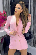 Long Sleeve Deep V-neck Elegant Suit Double Breasted Thickened Shoulder Blazer aclosy
