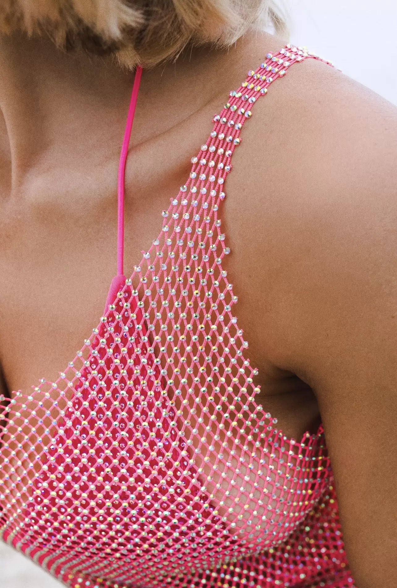 Women's Light Diamond Fishnet Sequined Sexy Hollow-out Camisole Dress Aclosy