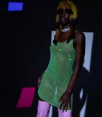 Women's Light Diamond Fishnet Sequined Sexy Hollow-out Camisole Dress Aclosy