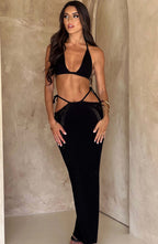 Backless Lace Up Vest High Waist Slim Skirt Suit For Women aclosy