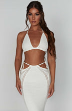 Backless Lace Up Vest High Waist Slim Skirt Suit For Women aclosy