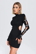 Chic Black Hollow Long Sleeve Dress Aclosy