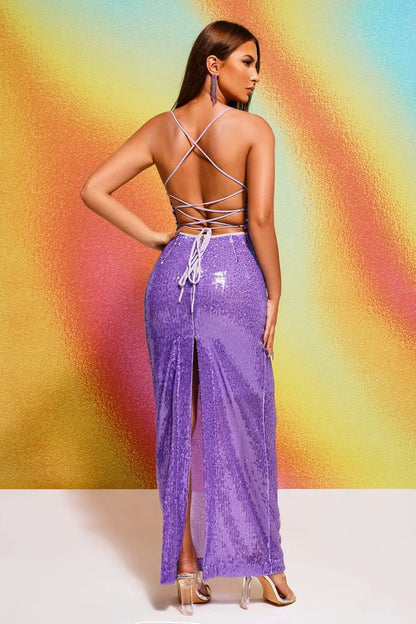 Aleka Sequin Backless Maxi Dress