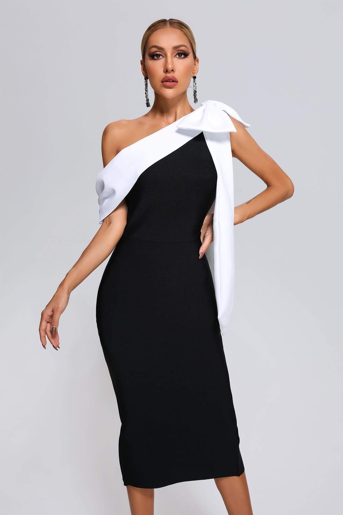 Alyia One shoulder Bow Bandage Dress