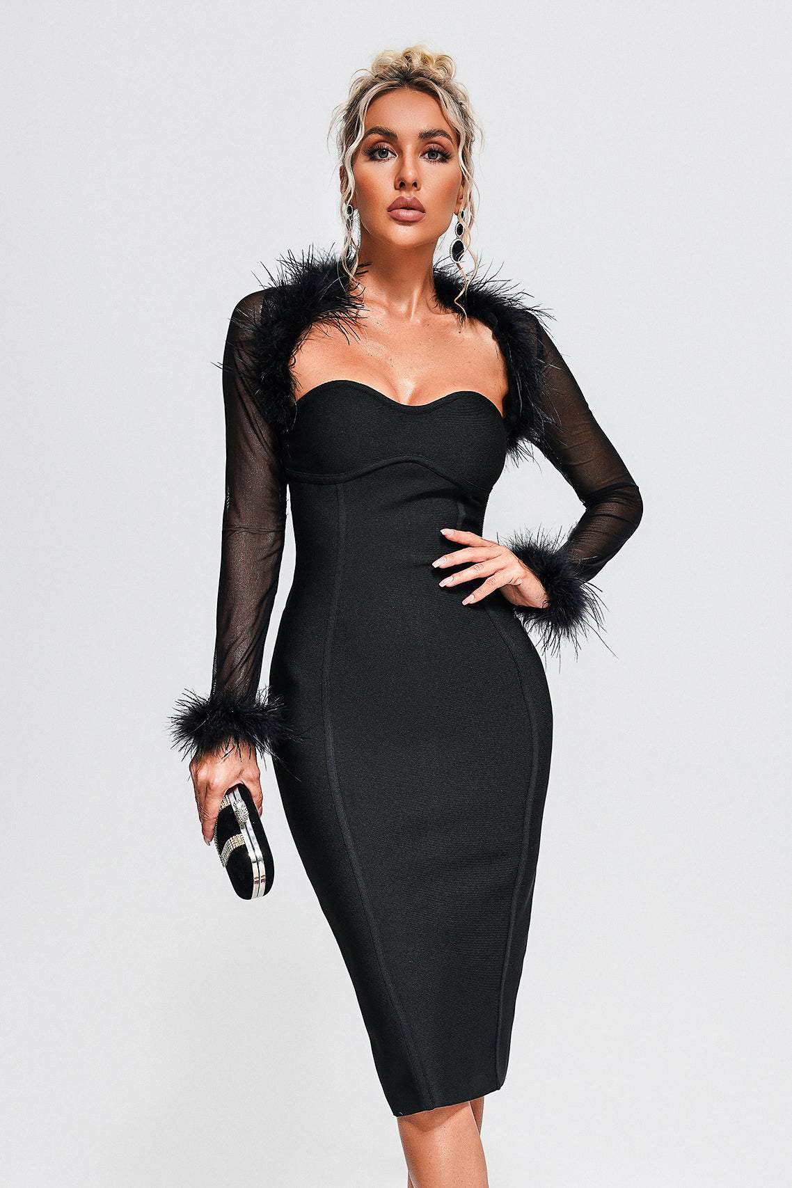 Sweetheart Neck Slit Knee-Length Dress Trendsi
