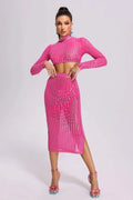 Hot Girl Women's Fashion Rivet Elastic Tight Skirt Suit aclosy