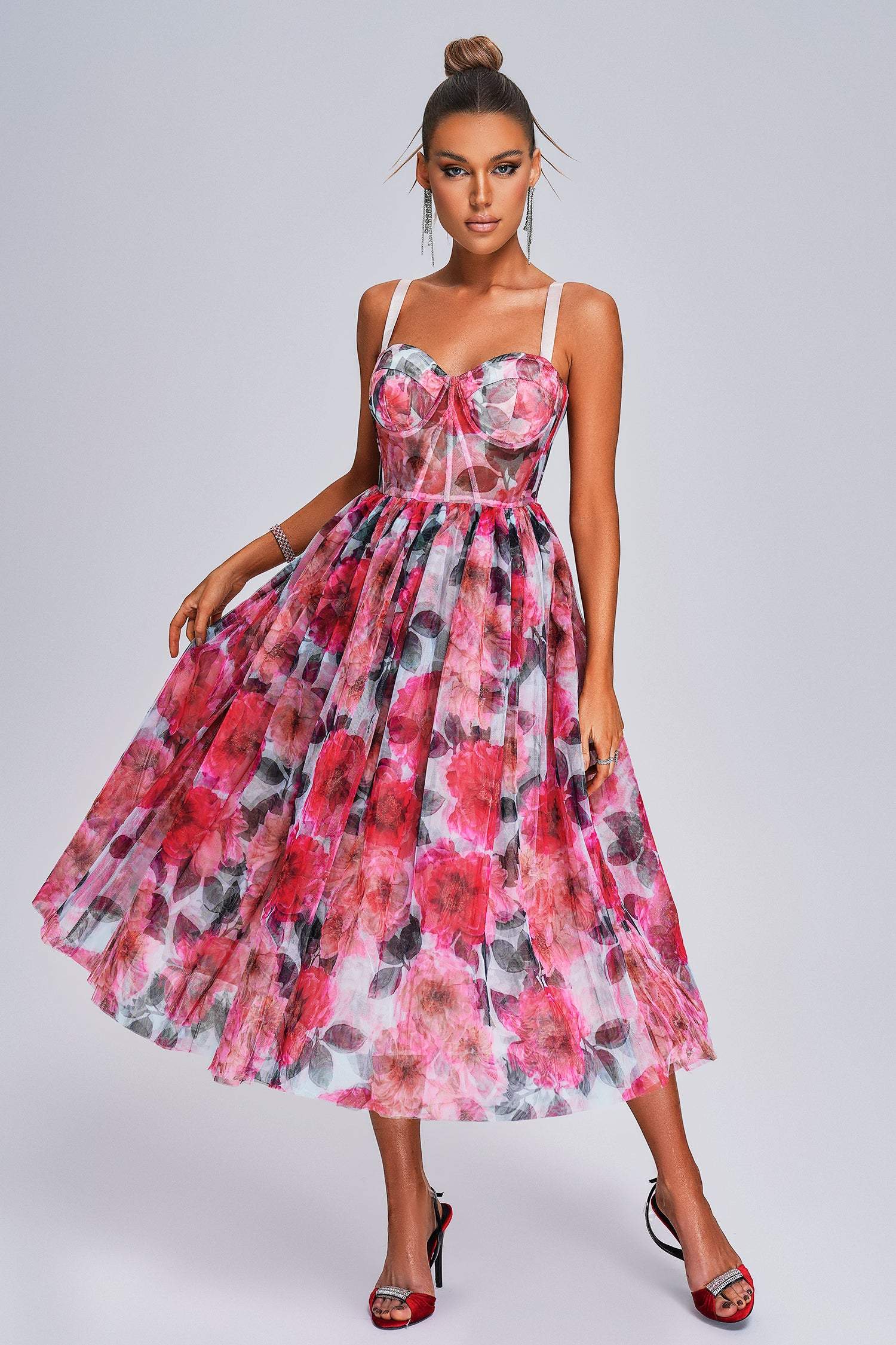 Floral Chiffon Strap Tube Top Dress New Retro aclosy