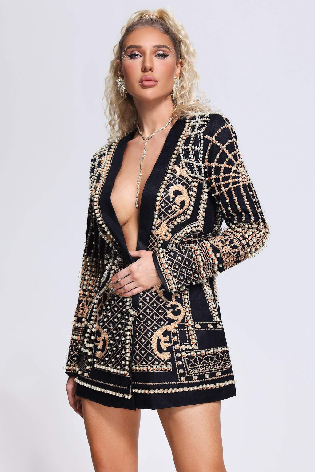 Padded Suit Jacket Bubble Bead Printing Women's Clothing aclosy