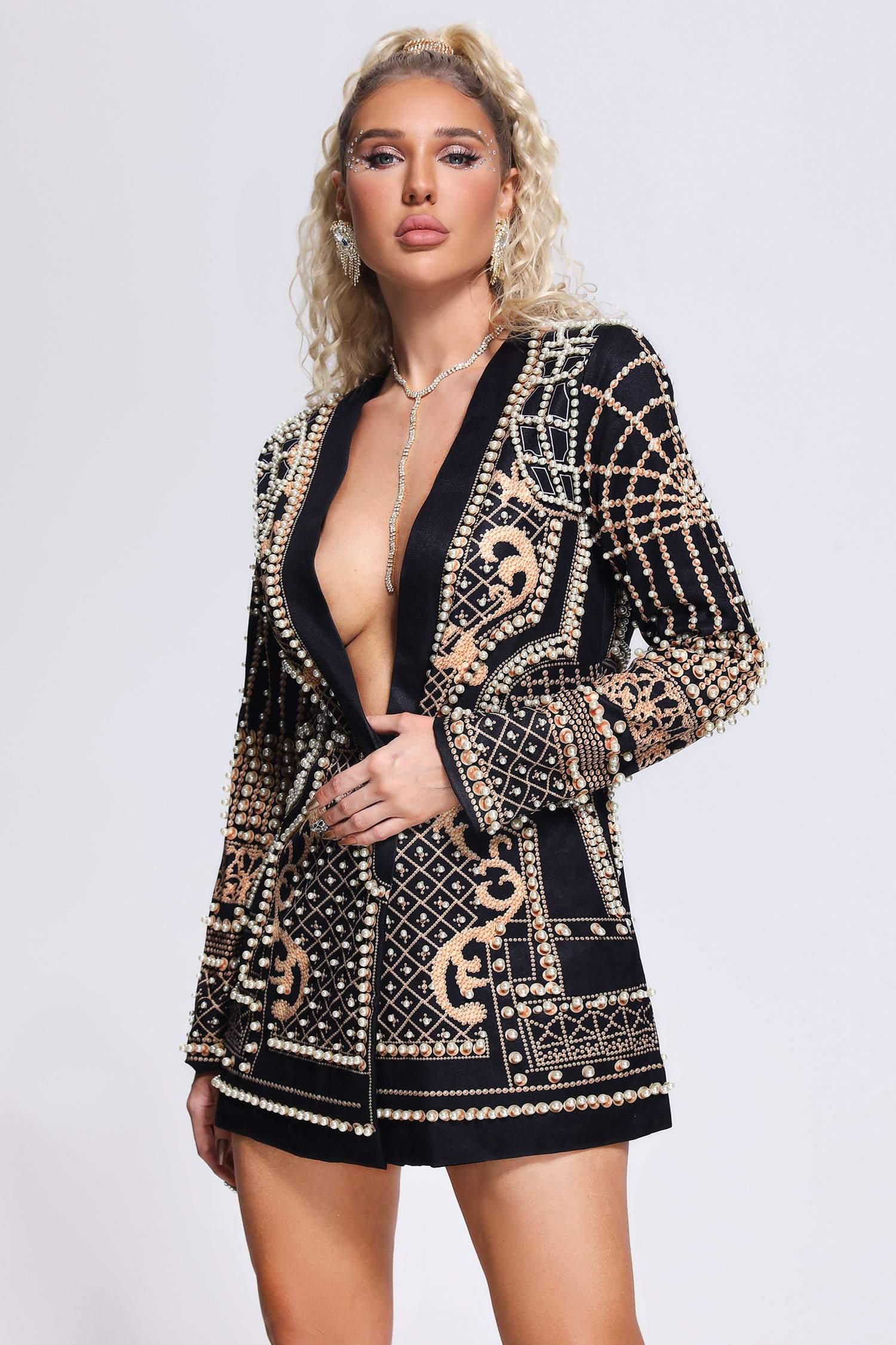 Padded Suit Jacket Bubble Bead Printing Women's Clothing aclosy