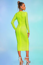 Long Sleeve Heavy Industry Sparkling Full Rhinestone Sheath Tight Elegant Dress Aclosy