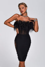 European And American Fashion Sexy Tube Top Ostrich Feather Mesh Lace Bandage One-piece Dress aclosy