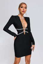 Women's Metal Chain Sexy Low-cut Buttock Dress aclosy