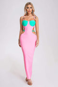 Women's Contrast Panelled Sling Halter A-Line Skirt aclosy