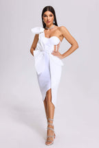 Irregular one-shoulder bowknot slim slim dress Aclosy