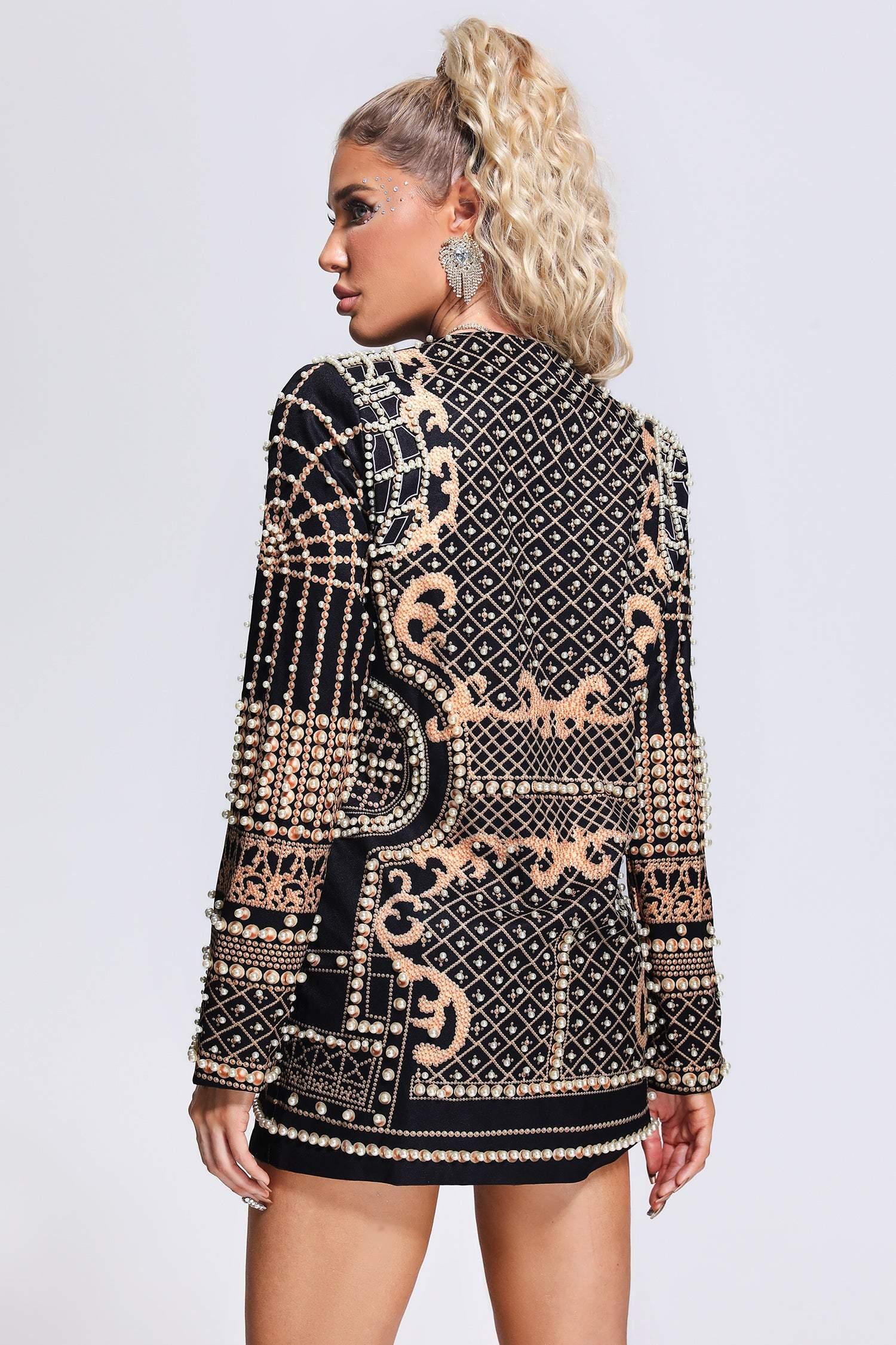 Padded Suit Jacket Bubble Bead Printing Women's Clothing aclosy