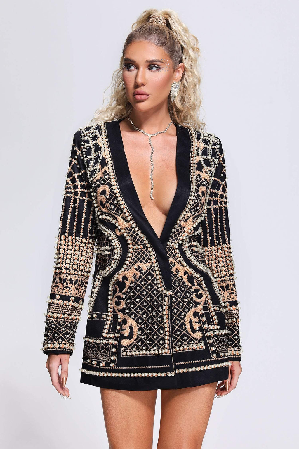 Padded Suit Jacket Bubble Bead Printing Women's Clothing aclosy
