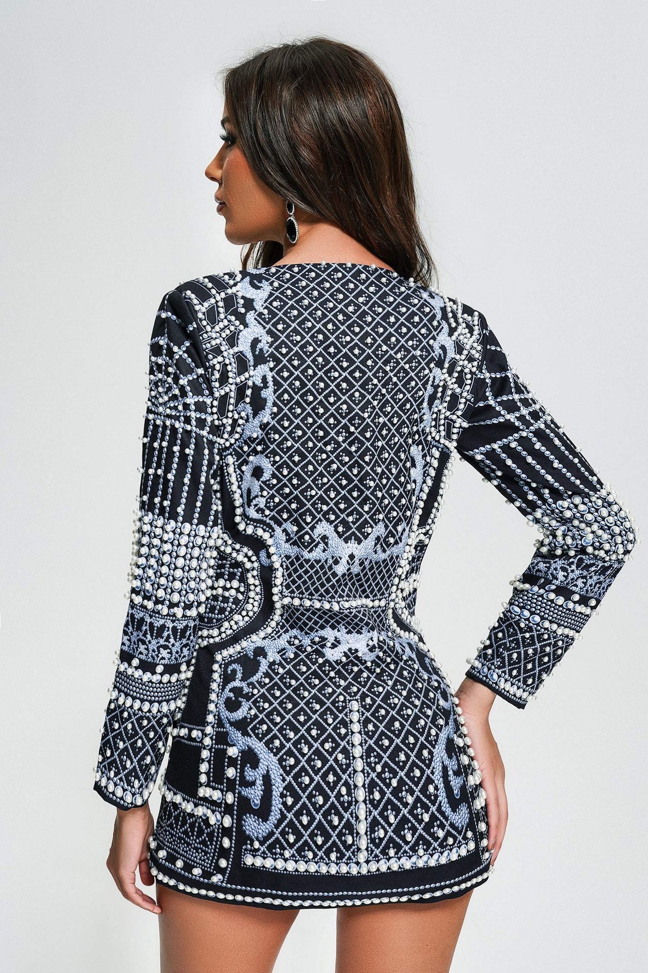 blue dress for baby girl Long Formal Dress with Beaded Long-Sleeve Jacket Navy / 22
