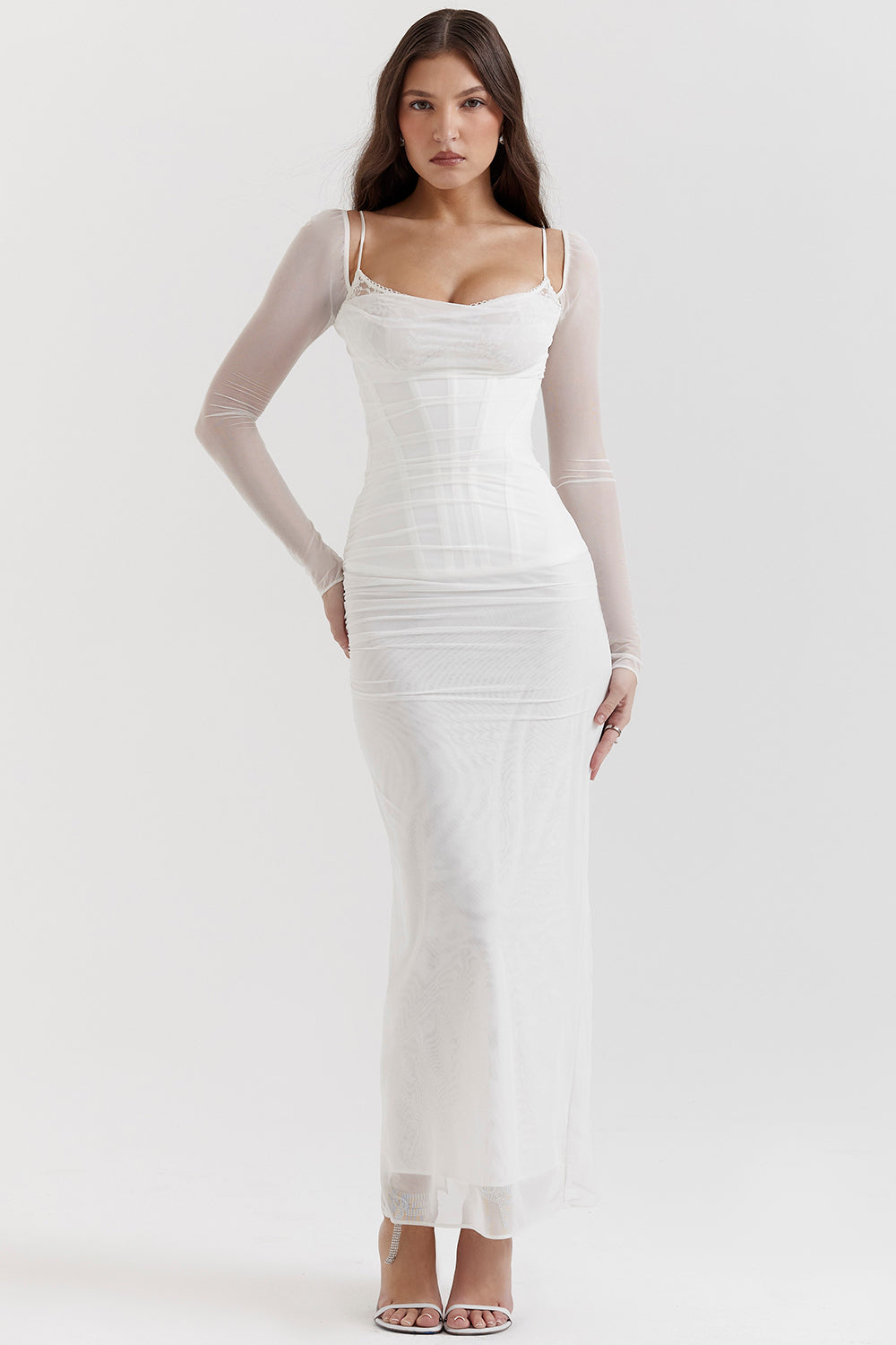 Mesh Stitching Lace Mid-length Dress Aclosy