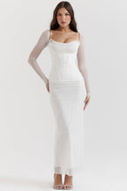 Mesh Stitching Lace Mid-length Dress Aclosy