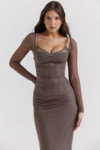 Mesh Stitching Lace Mid-length Dress Aclosy