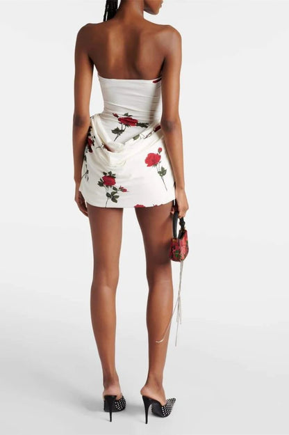 Chic Strapless Rose Mini Party Dress