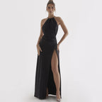 European And American Halter Backless Split Dress Aclosy