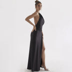 European And American Halter Backless Split Dress Aclosy