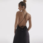 European And American Halter Backless Split Dress Aclosy