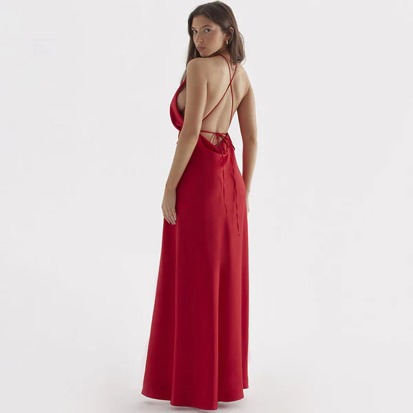 European And American Halter Backless Split Dress Aclosy
