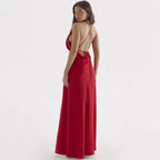 European And American Halter Backless Split Dress Aclosy