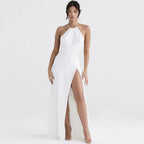 European And American Halter Backless Split Dress Aclosy