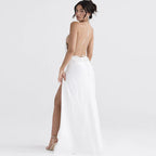 European And American Halter Backless Split Dress Aclosy