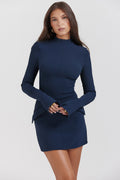 Fashion Long Sleeve Dress With Two Pockets Slim Bodycon Hip Short Dress For Women Aclosy