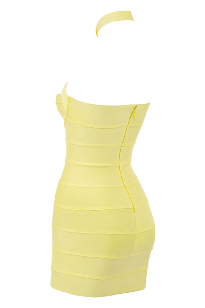 Maliya Halter Bandage Mini Yellow Dress