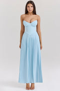 Alyia Elegant Ocean Blue Maxi Dress-Black aclosy