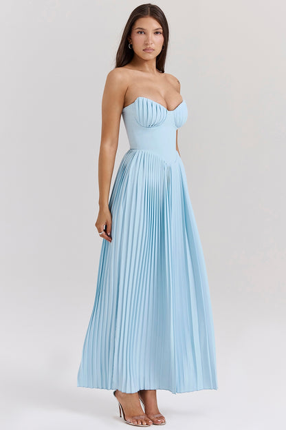 Alyia Elegant Ocean Blue Maxi Dress