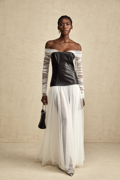 CHIC OFF SHOULDER MESH MAXI DRESS